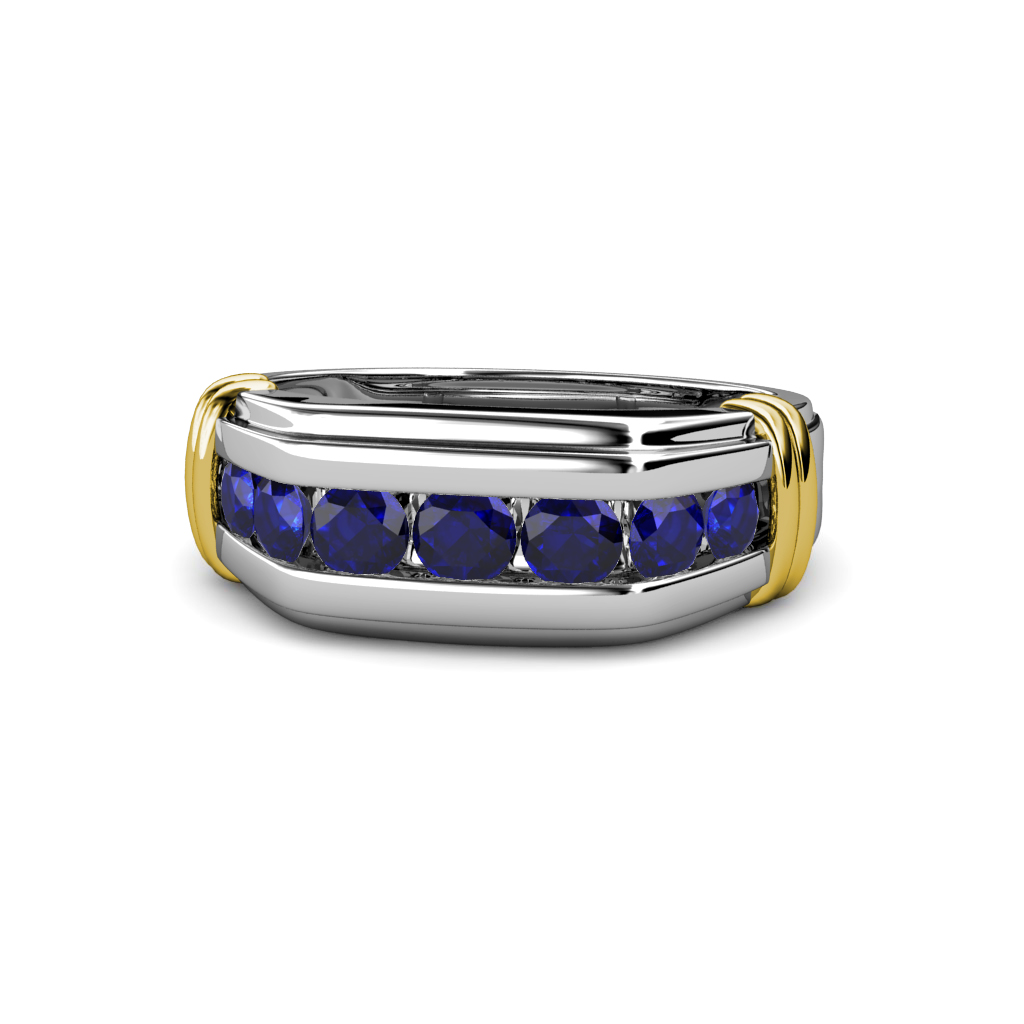 Brad Blue Sapphire 7 Stone Men Wedding Ring (8.5 mm) 